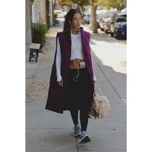 FP Movement by Free People Long Quilted Puffer Vest in Deep Plum